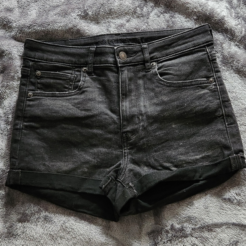 Womens black American eagle denim short shorts